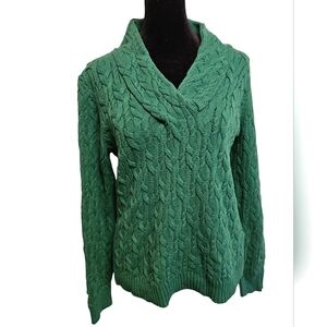 Charter Club Women's Cable Knit Cowl V-Neck Collar Green Sweater P/M